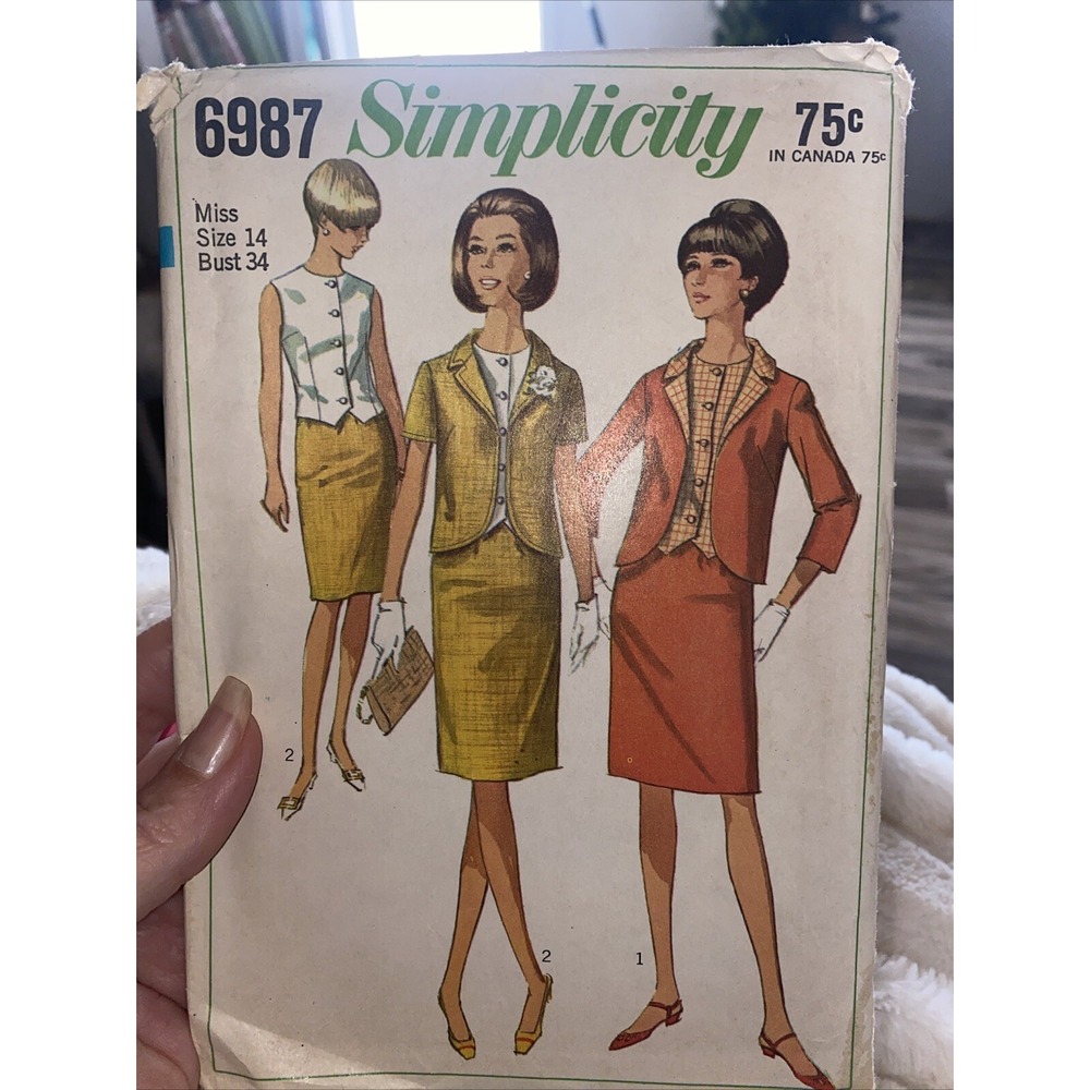 Vintage 60's Simplicity Pattern 6987, Misses Suit & Blouse, Size 14 Uncut